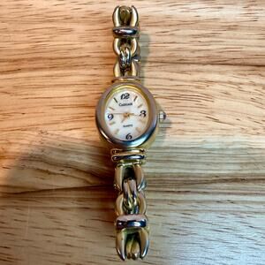 Timex Carriage Gold Tone Oval Quartz Watch Link Bracelet Vintage Womens Jewelry